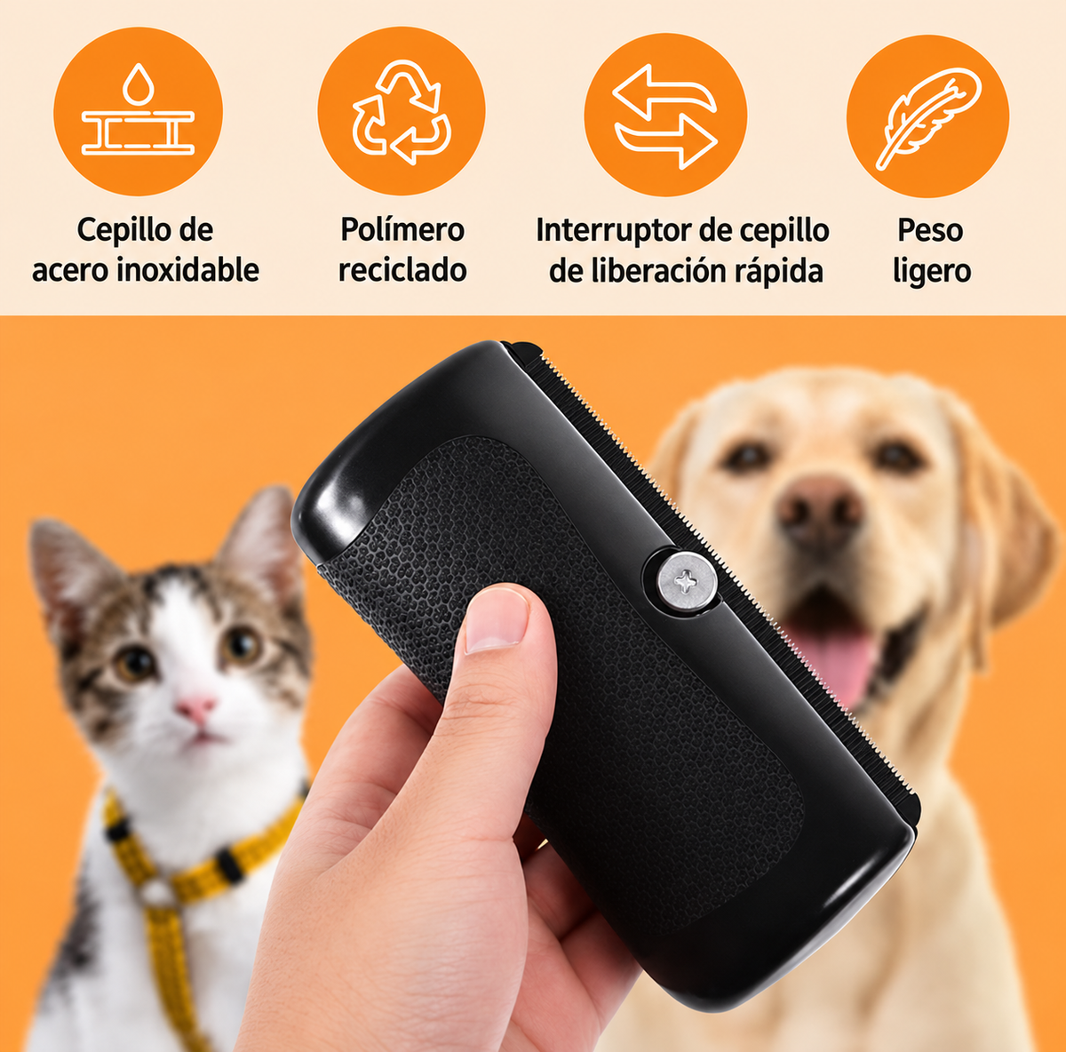 Cepillo Ergonómico para Perros y Gatos